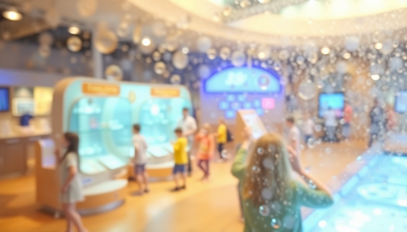 An abstract, impressionistic scene of children's hands interacting with science exhibits, captured in a soft, dreamlike wash of warm colors and blurred shapes, conveying the sense of wonder and discovery at the heart of the museum's mission.