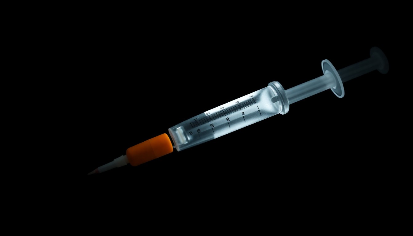 An extreme close-up of a used syringe and empty pill capsule, starkly lit against a dark background, conceptually representing the devastating impact of the opioid epidemic on vulnerable families.