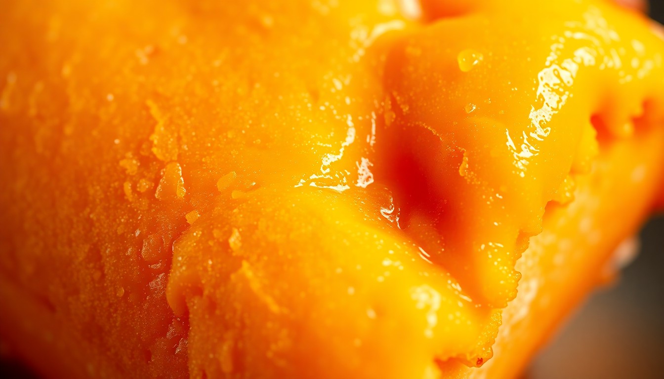 An extreme close-up photograph of a glossy, brightly-colored Pop-Tarts pastry, capturing the sugary, textured surface in a glamorous, high-fashion style.