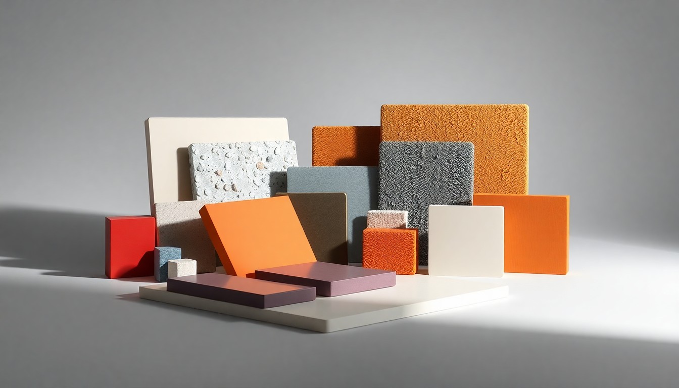 A high-end studio still life photograph featuring a collection of polished, geometric plastic and composite material samples in a range of colors and textures, arranged elegantly on a clean, monochromatic background to represent the abstract corporate strategy behind this materials distribution acquisition.