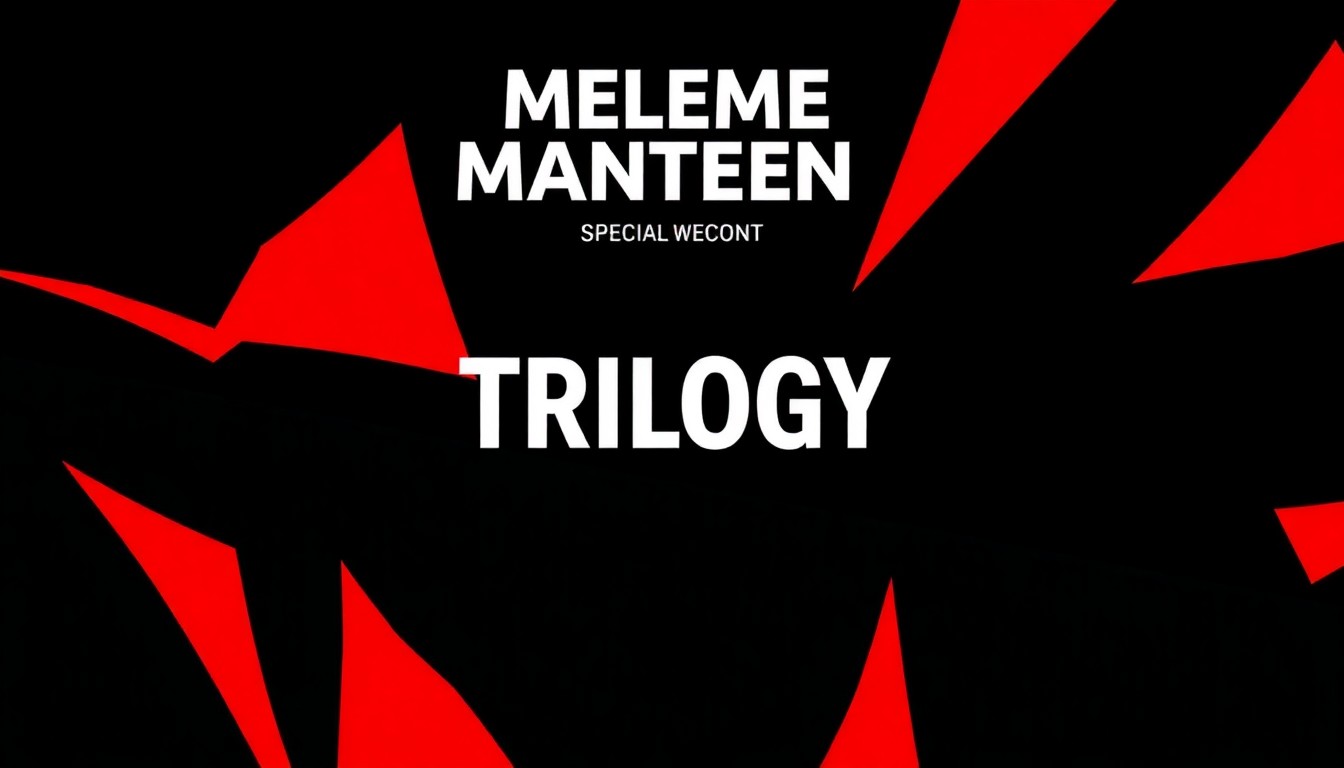 An abstract, minimalist illustration composed of sharp, angular black shapes against a vibrant red background, conveying the high-energy, visually striking nature of Melanie Martinez's Trilogy Tour.