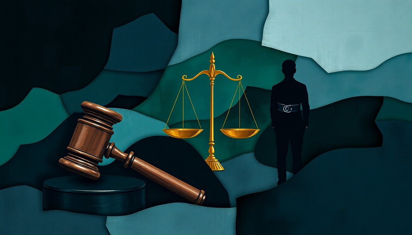 A conceptual illustration depicting the fractured, high-energy debate over immigration policy in Maryland, with overlapping geometric shapes and figures representing the clash of political forces.