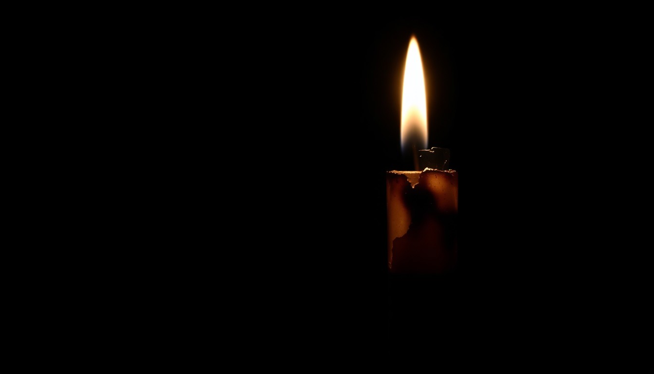An extreme close-up photograph of a melted, charred plastic lighter against a pitch-black background, lit by a harsh, direct camera flash, conceptually representing the aftermath of a violent attack.
