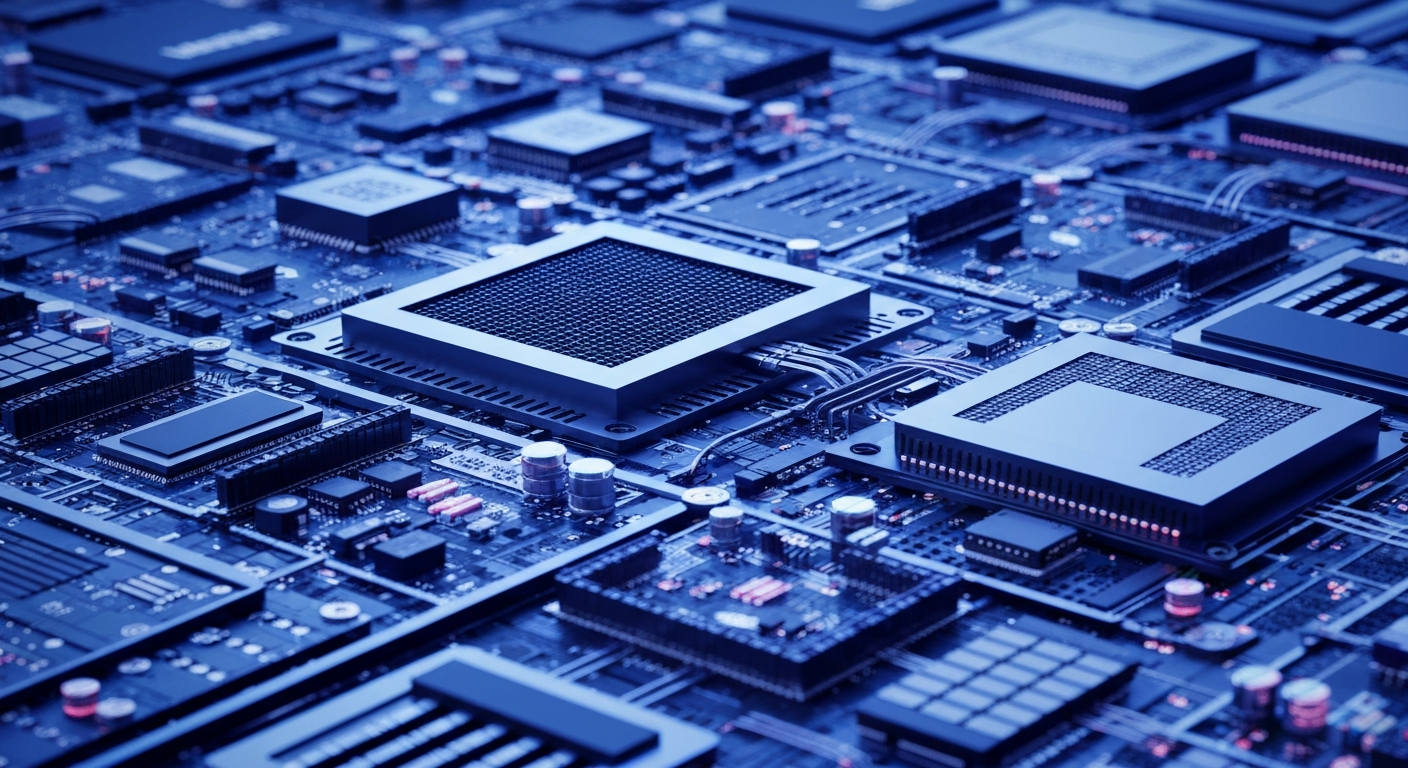 An extreme close-up of intricately woven wires, circuit boards, and metal components, conceptually representing the complex financial and technological systems that power Mastech Digital's business.