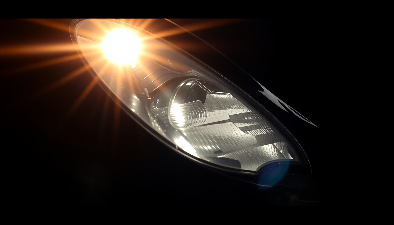 An extreme close-up photograph of a severely damaged car part, such as a crumpled fender or shattered headlight, lit by a harsh, direct camera flash against a pitch-black background, conceptually illustrating the aftermath of a serious traffic collision.