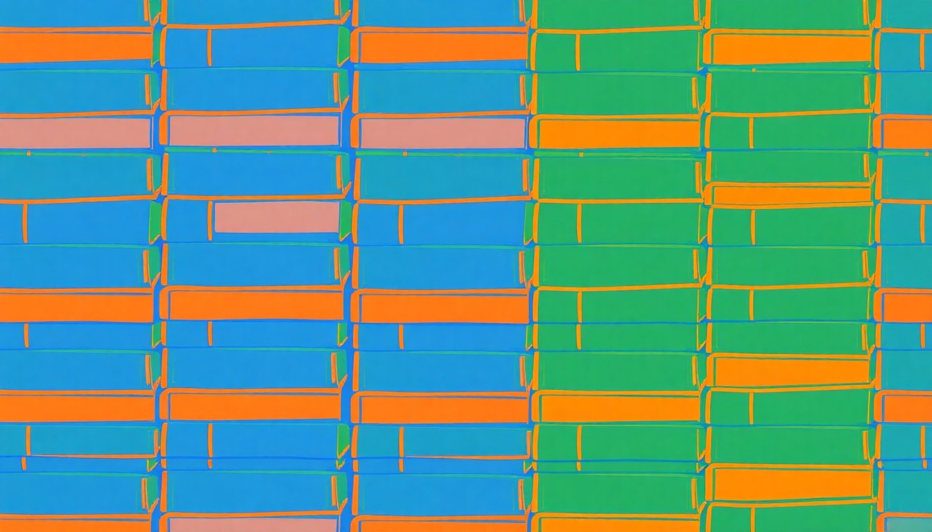 A vibrant, pop art-inspired grid of stylized textbooks in bold, overlapping colors, conceptually representing the district's focus on educational resources and programs.