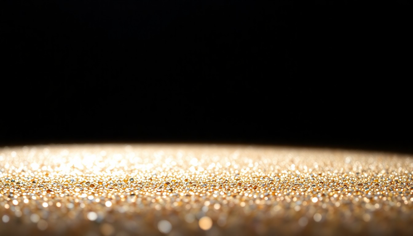 An abstract close-up image of shimmering sequins in high-contrast studio lighting, capturing the glamour and luxury of Conrad's fashion design work.