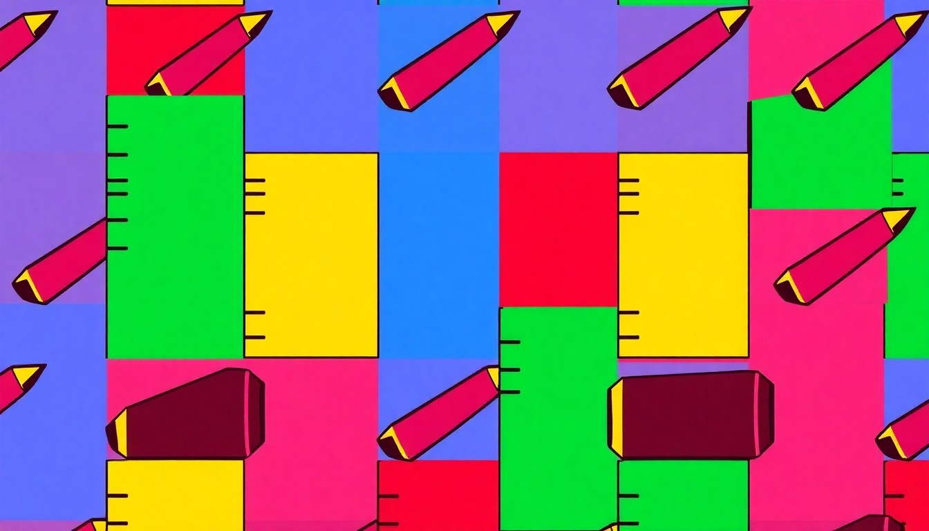 A brightly colored, high-contrast silkscreen print of a school supply item repeated in a grid, capturing the celebratory energy of an educator's achievement.