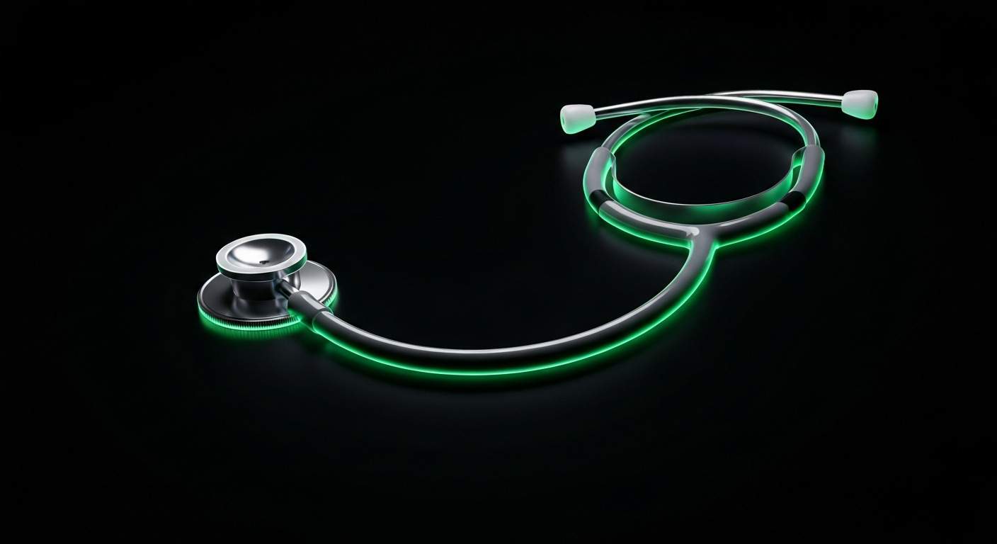 A glowing neon outline of a stethoscope against a dark background, symbolizing the energy and potential of the medical field.