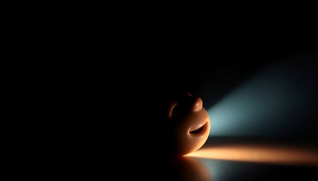 An extreme close-up photograph of a small, worn stuffed animal against a pitch-black background, dramatically lit by a harsh camera flash to create a stark, gritty, investigative aesthetic.