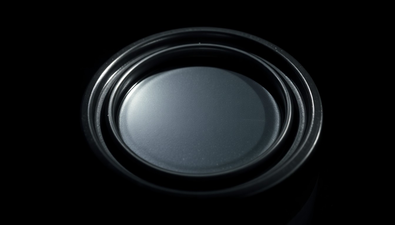 An extreme close-up photograph of a gasoline can lid, the metal surface reflecting a harsh, direct camera flash against a pitch-black background, conceptually representing the gritty details of a violent crime.