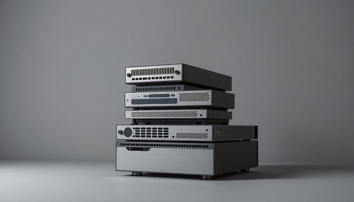 A photorealistic studio photograph featuring a stack of sleek, polished metal and glass computer server components arranged elegantly on a clean, monochromatic grey background, conceptually representing the abstract corporate strategy and compliance issues at the heart of this story.
