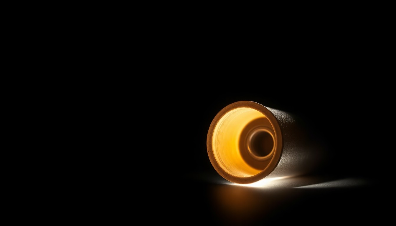 An extreme close-up photograph of a spent bullet casing against a pitch-black background, conceptually representing the investigative nature of this crime story without depicting any actual violence or victims.