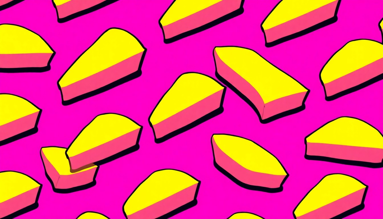 A vibrant, high-contrast silkscreen print featuring a single slice of key lime pie repeated in a grid pattern, rendered in bold, neon-inspired colors and heavy black outlines to capture the iconic status of this beloved Oklahoma dessert.