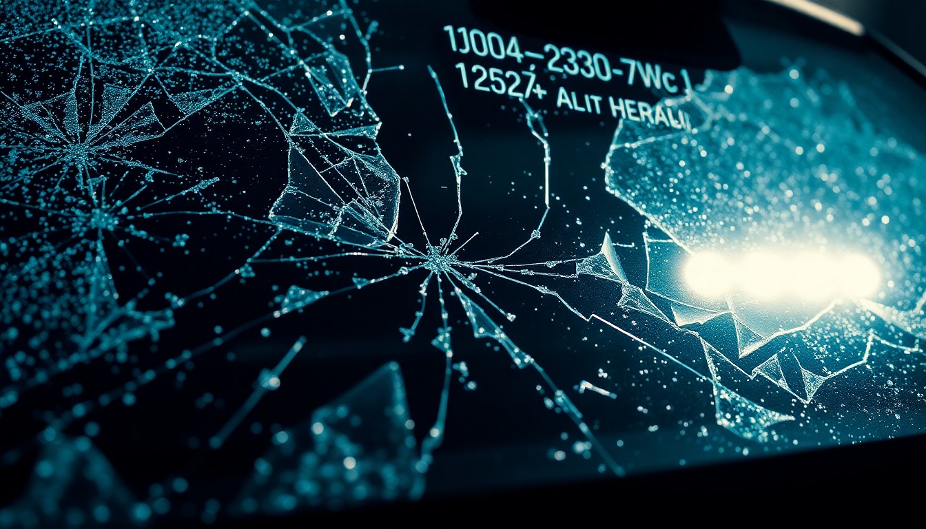 An abstract close-up image of a shattered, glittering car windshield, conveying the emotional turmoil and professional stakes facing the character of Dr. Baran Al-Hashimi in the medical drama series The Pitt.