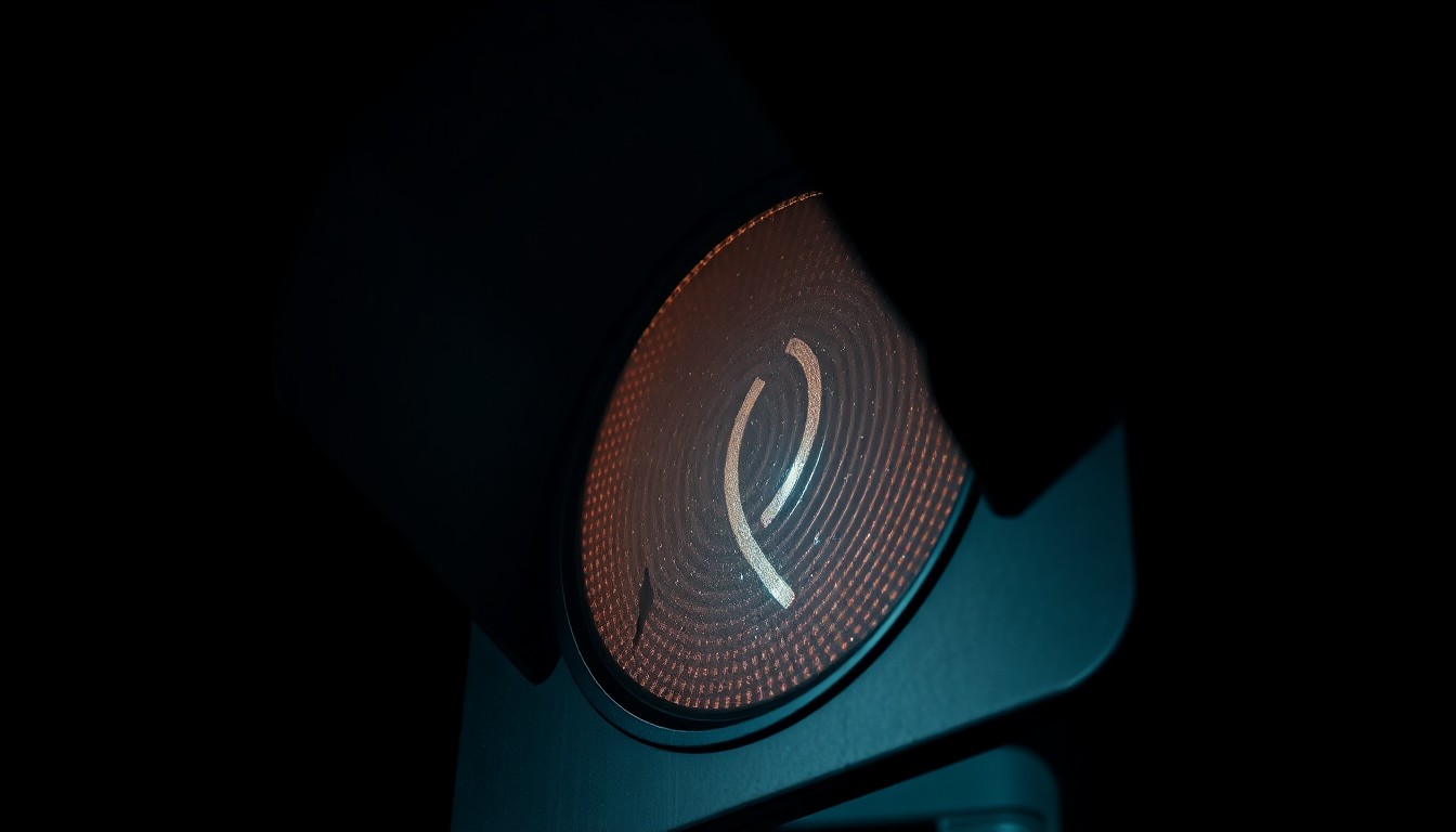 An extreme close-up photograph of a damaged traffic signal light or intersection marker, conveying the gritty aftermath of a car accident in a stark, investigative style.