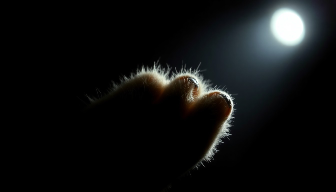 An extreme close-up photograph of a small animal's paw or remains, starkly lit by a harsh camera flash against a pitch-black background, conveying the tragic and investigative nature of the recent pet killings.