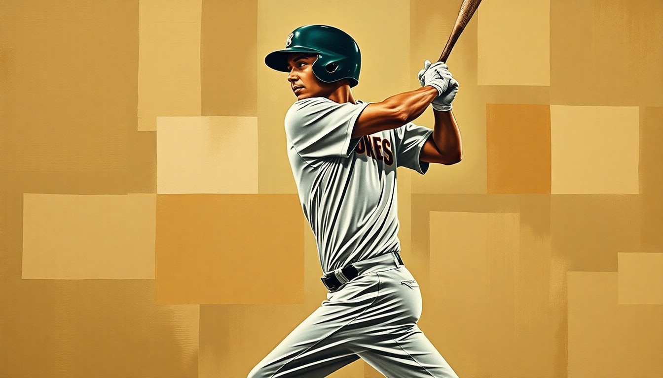 A fragmented, cubist-style painting depicting the motion of a baseball player swinging a bat, broken down into sharp, overlapping geometric shapes in muted earth tones, conceptually representing the difficulties veteran players face in extending their careers.
