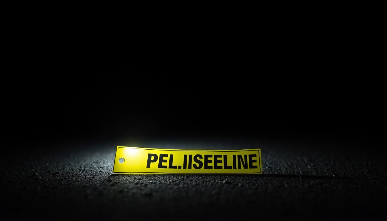 An extreme close-up photograph of a police evidence marker on the ground, conceptually illustrating the increased scrutiny on crime data in the Las Vegas tourism district.