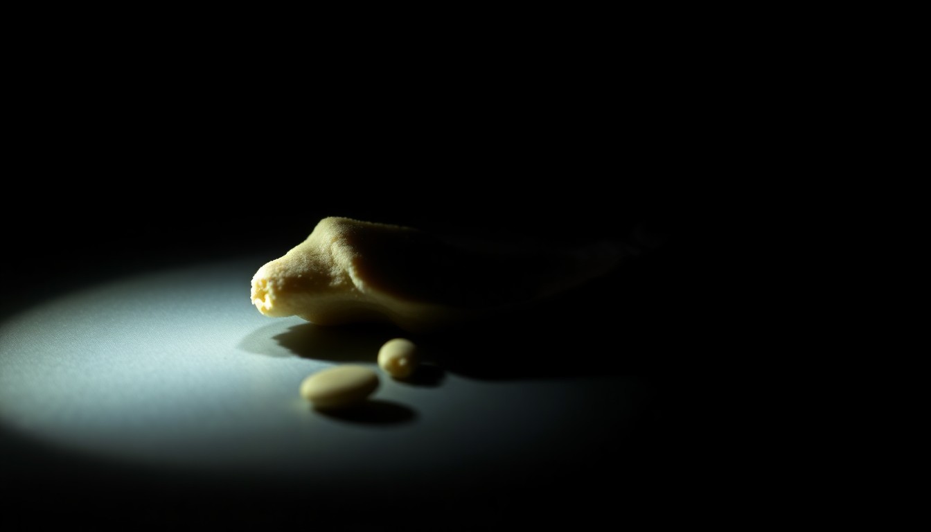 An extreme close-up photograph of a personal item or fragment of remains related to the Valdez case, lit by a harsh, direct camera flash against a pitch-black background, conveying a stark, gritty, investigative aesthetic.