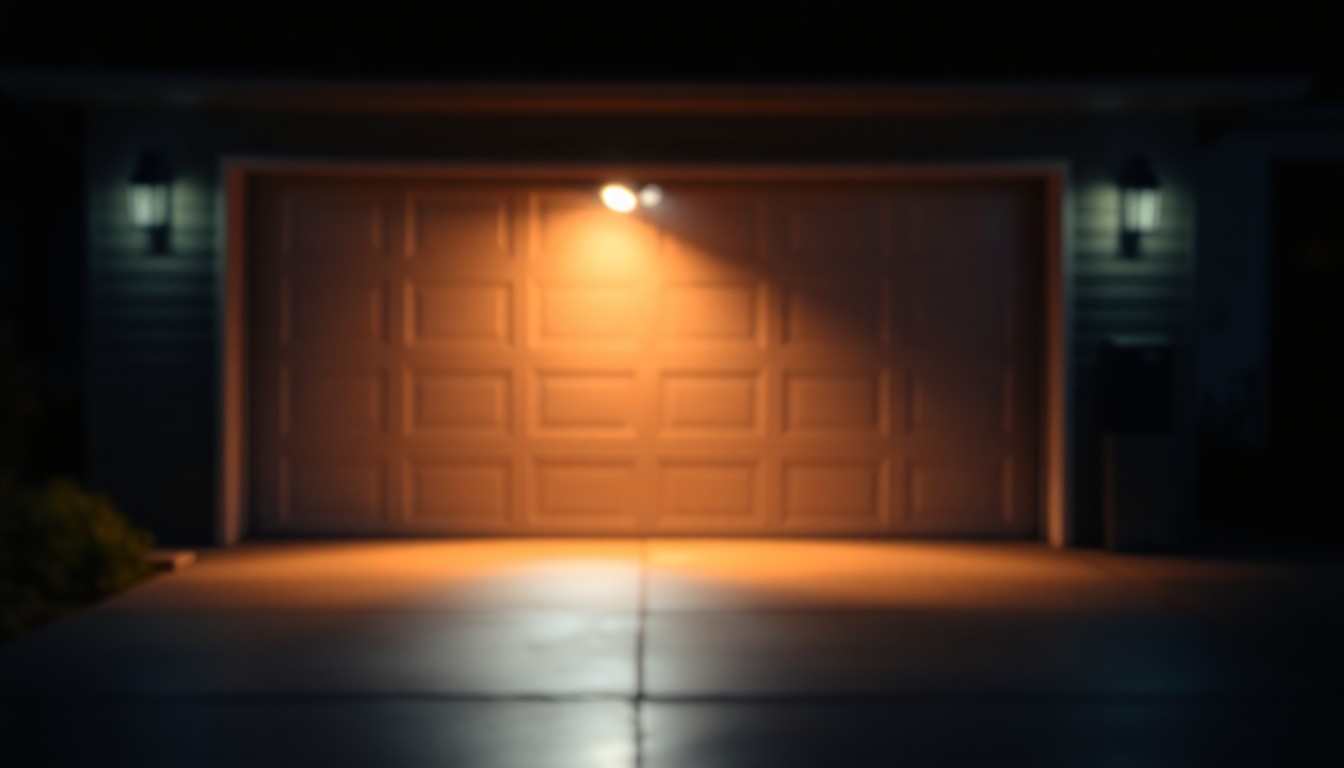 An extremely abstracted, out-of-focus photograph of a garage door at night, with warm pools of soft light and color reflecting off the surface, conveying a sense of relief and gratitude after a recent fire.