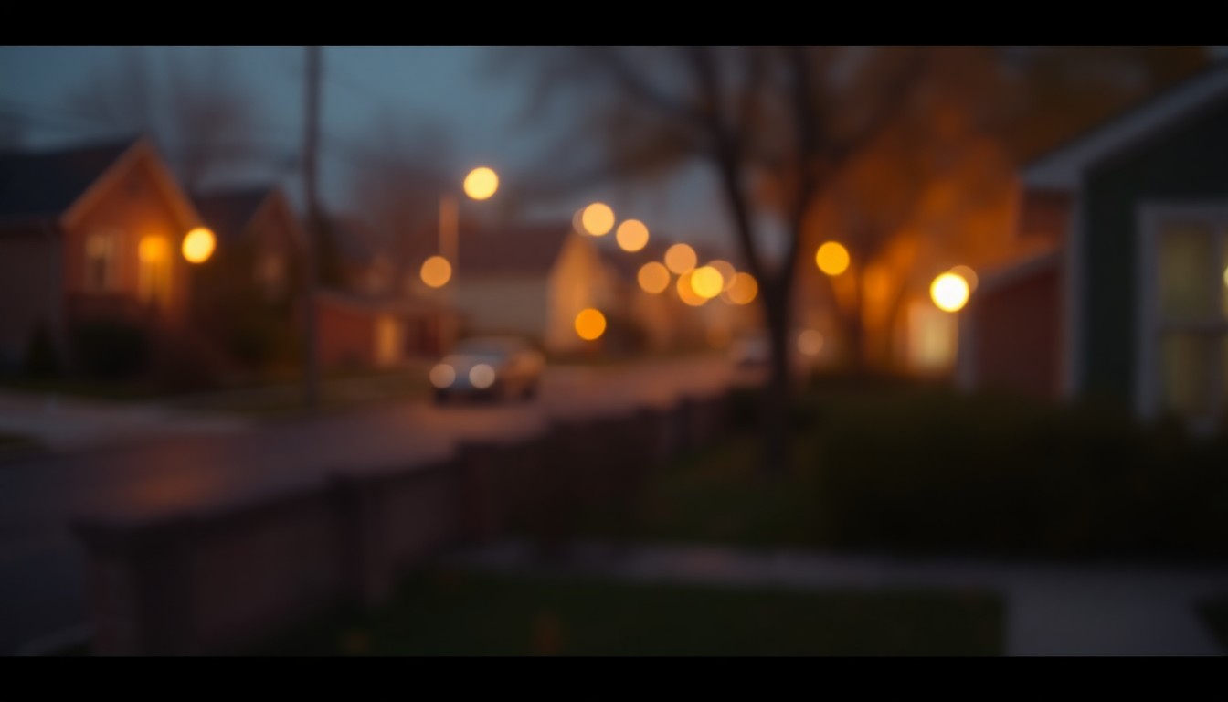 An abstract, impressionistic scene of blurred, overlapping light and color, evoking the atmospheric mood of a residential neighborhood impacted by a reclaimed water shortage.