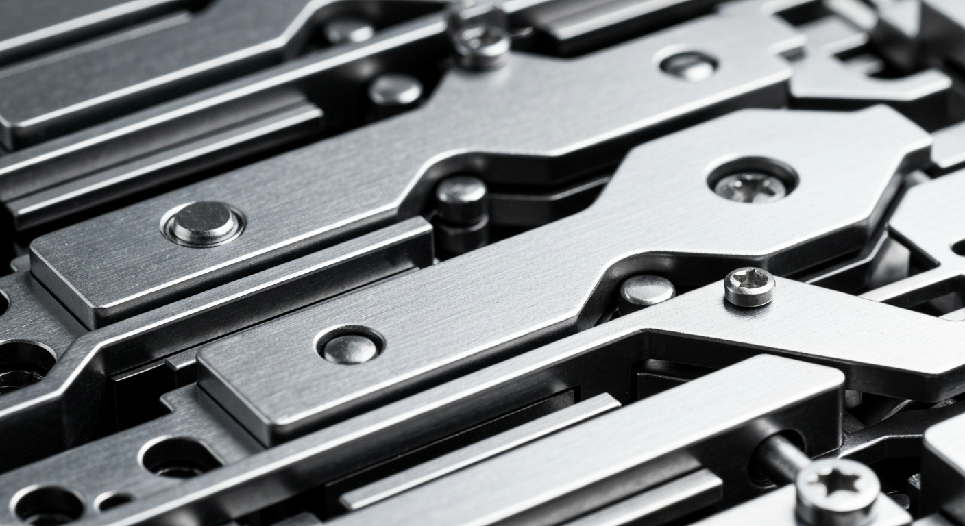An extreme close-up photograph of metallic gears, levers, and mechanisms that make up the inner workings of a financial institution, conveying a sense of the industry's power and complexity.