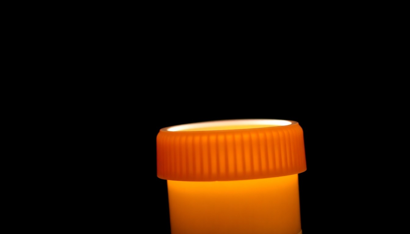 An extreme close-up photograph of a prescription pill bottle cap reflecting a bright flash of light, conceptually illustrating the legal dispute over accessing private medical information in a high-profile criminal case.