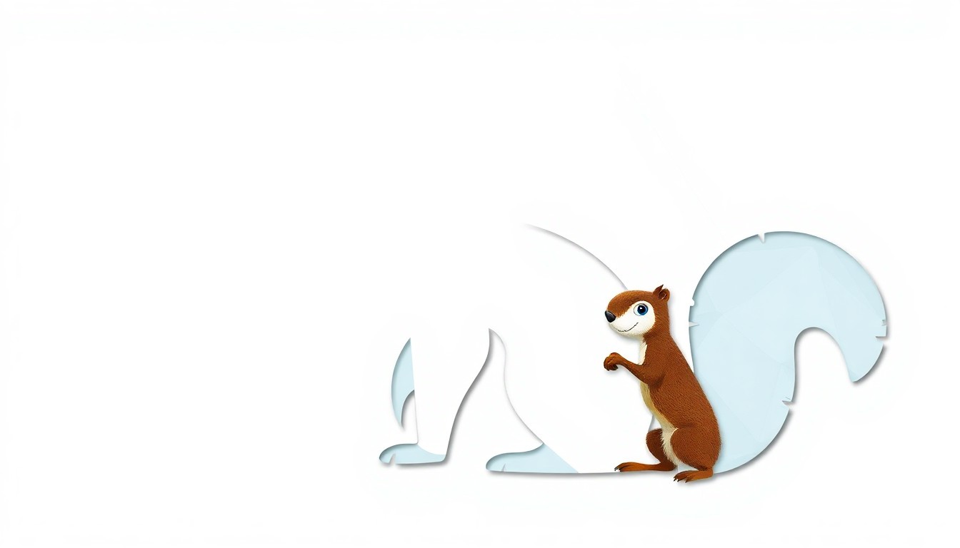 A minimalist, abstract illustration using jagged, geometric shapes in shades of blue and white to conceptually represent the Ice Age franchise and its iconic squirrel character.