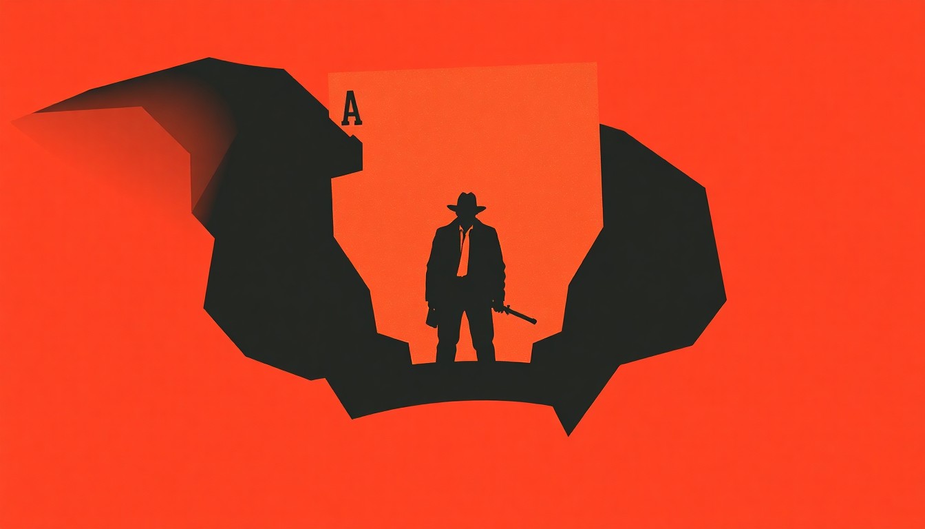 An abstract, minimalist illustration featuring a jagged, angular silhouette of a playing card with a shadowy figure in the center, representing the iconic country song 'The Gambler' and the legacy of its acclaimed songwriter Don Schlitz.