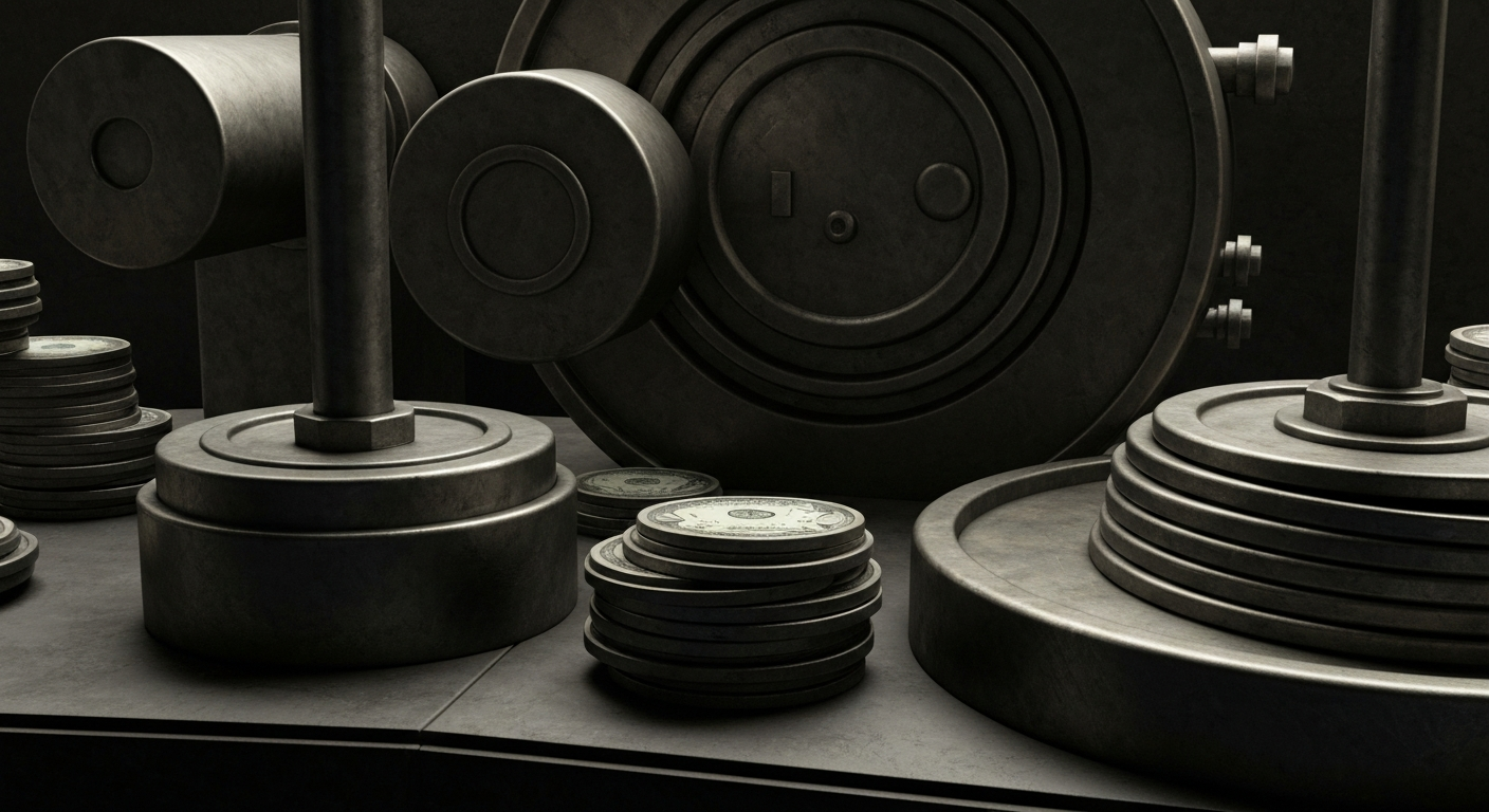 An extreme close-up of intricate gears, levers, and metal components of a complex financial mechanism, conveying the idea of a sophisticated, data-driven system for managing digital wealth.