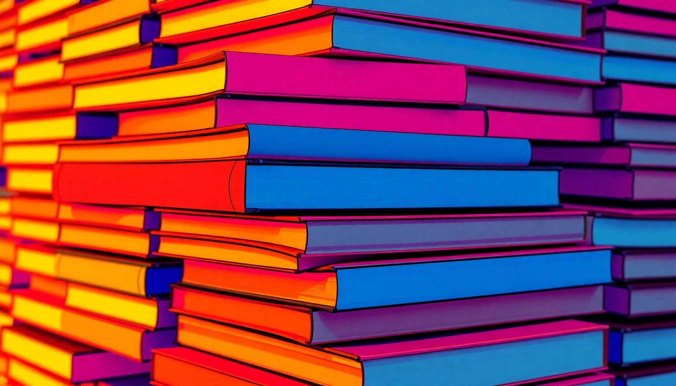 A bold, colorful silkscreen-style illustration of a stack of college textbooks repeated in a grid pattern, conveying the idea of expanding educational opportunities through new leadership.