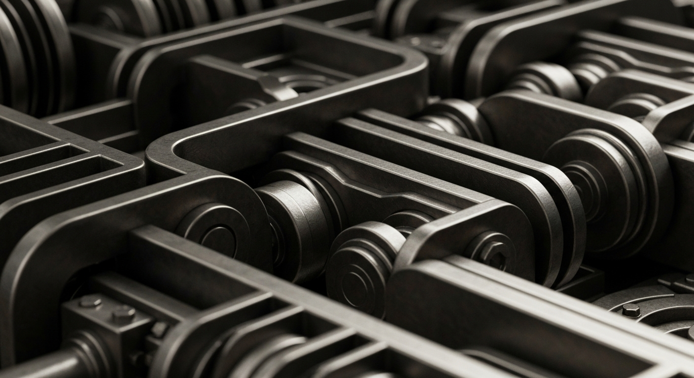 An extreme close-up of complex, interlocking gears and levers in a banking vault, conveying the institutional power and financial security of the Irish banking industry.