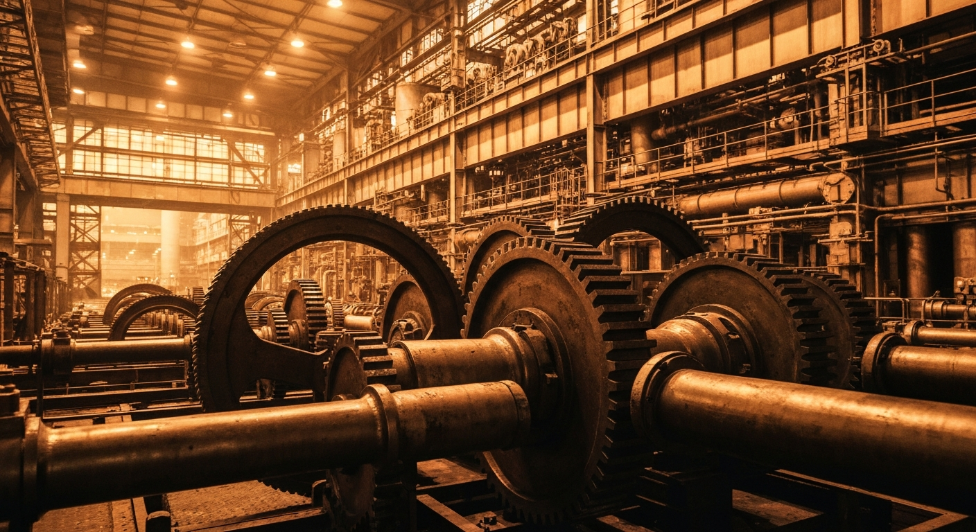 An extreme close-up of the intricate mechanical components of a financial institution, conveying the complex infrastructure and systems that power the modern economy.