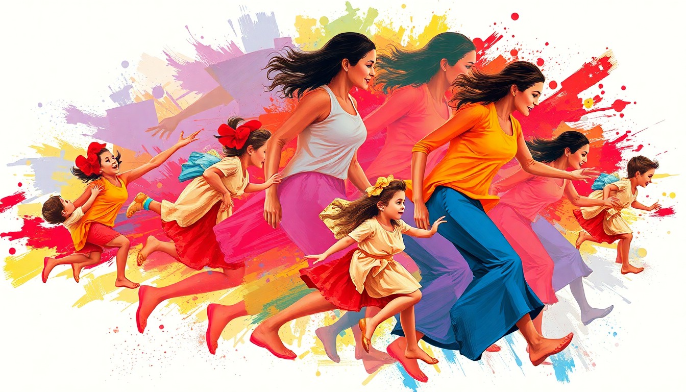 A dynamic, abstract painting featuring overlapping, fragmented shapes and brushstrokes in bright primary colors, conceptually representing the urgency and energy behind the mayor's childcare expansion initiative.