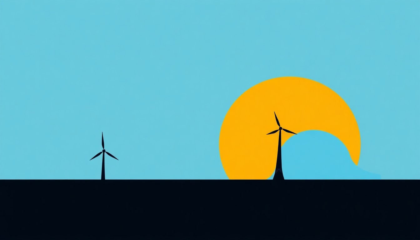 A minimalist abstract illustration using bold geometric shapes in primary colors to conceptually represent the tensions and trade-offs India faces in sourcing its energy needs from the U.S. versus traditional suppliers in the Middle East and Russia.