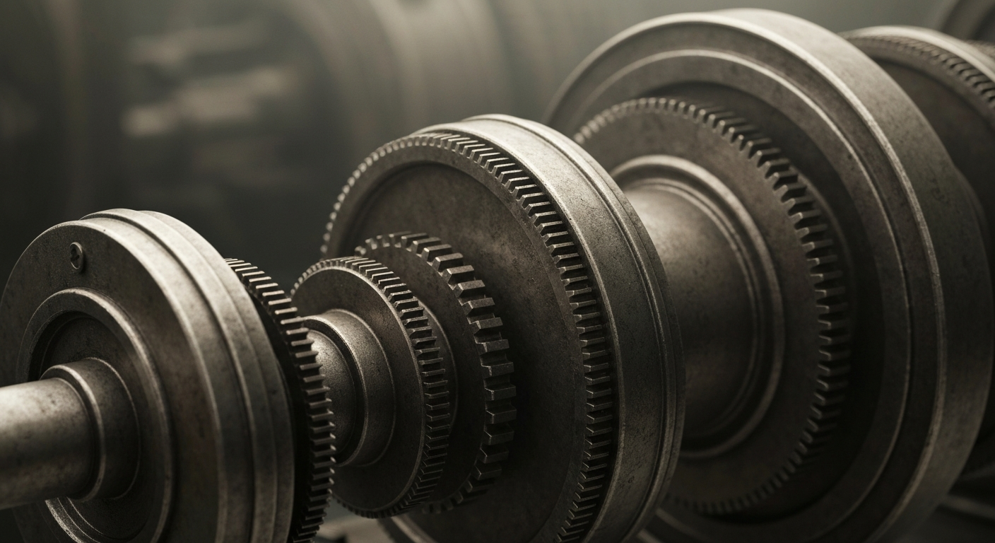 An extreme close-up of the intricate gears and levers of a complex financial mechanism, representing the institutional investment and complex infrastructure supporting Meta Platforms' continued growth.