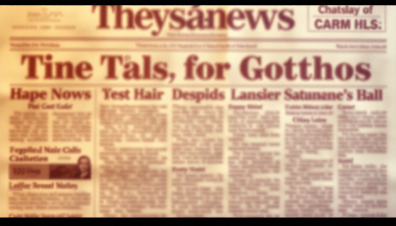 An extremely abstracted, out-of-focus photograph of a 1970s newspaper front page, with the headlines and text blurred into soft, warm pools of color and light, conceptually representing the historical significance and nostalgia of this local news artifact.