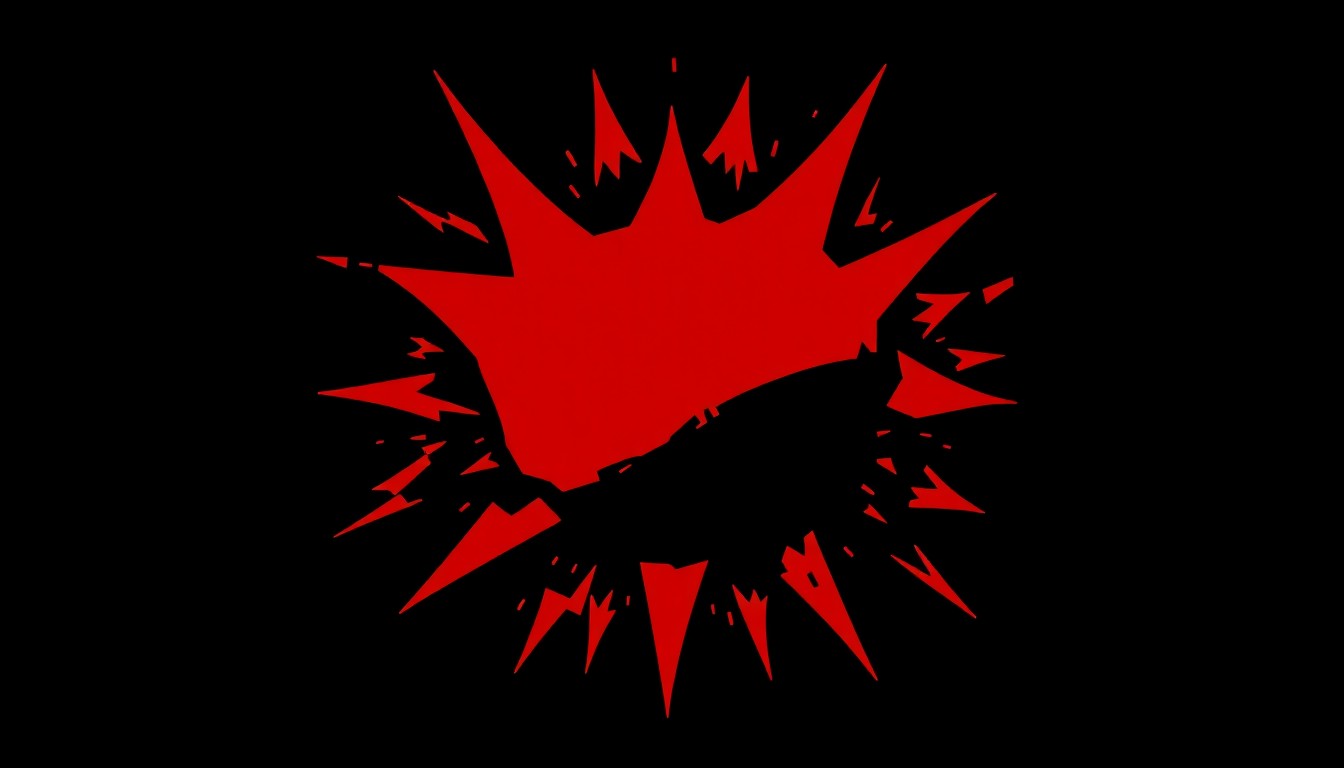 An abstract, minimalist illustration featuring bold, jagged shapes in black and red, capturing the DIY ethos and punk aesthetic of the indie gaming convention.