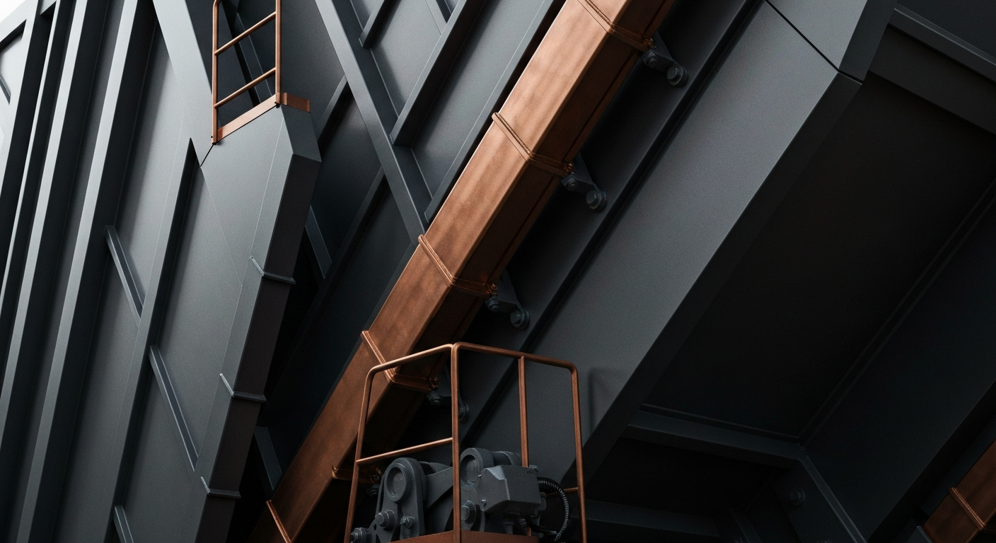 An extreme close-up of industrial waste management machinery, including conveyor belts, compactors, and sorting equipment, captured in a cinematic, high-contrast style that emphasizes the physical, mechanical nature of the company's operations.