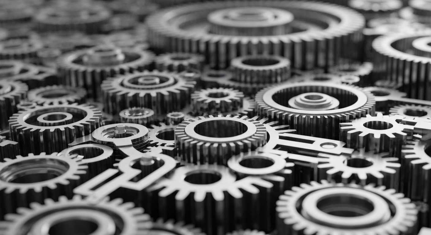 An extreme close-up of the intricate, metallic components of a complex financial data storage and management system, conveying the sophisticated technology that underpins institutional investment decisions.