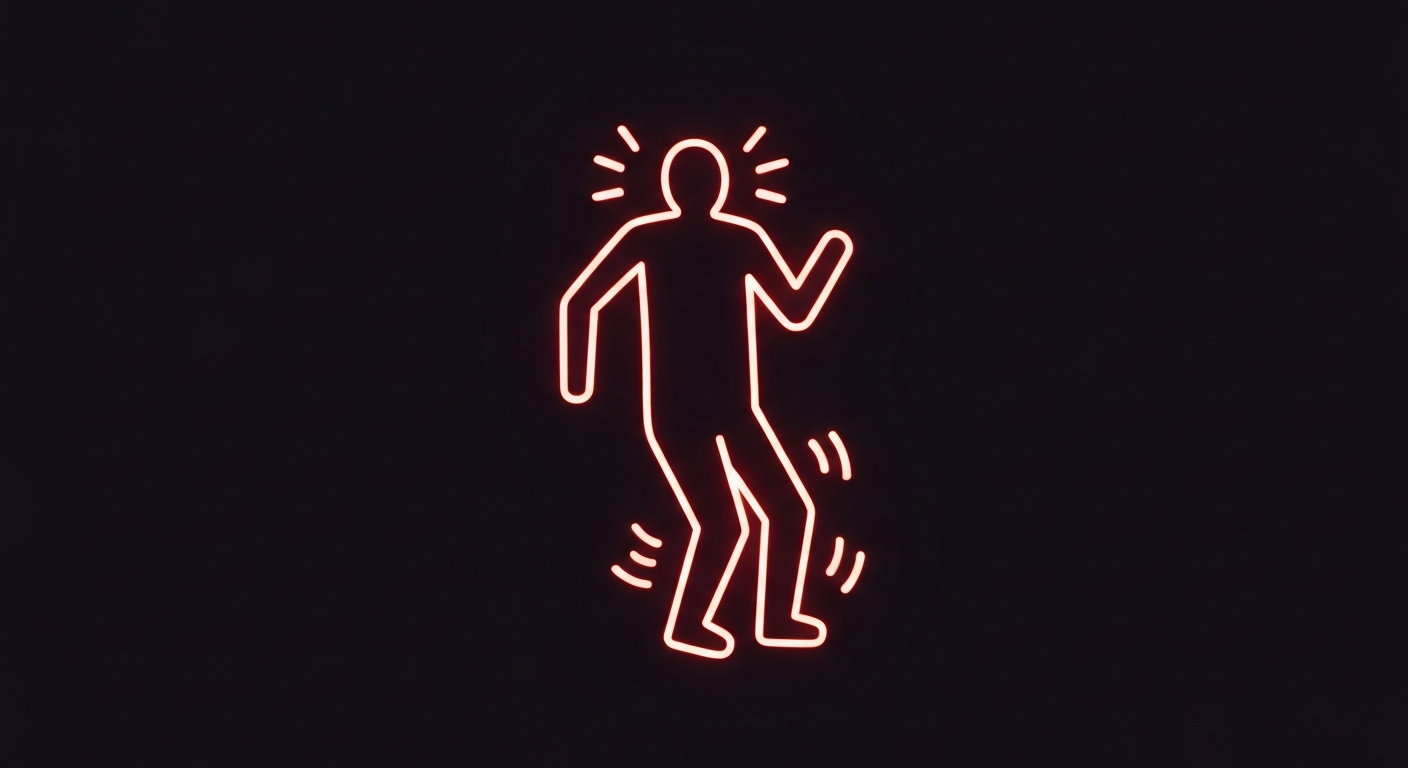 A minimalist illustration in the style of Keith Haring, featuring a glowing neon outline of a human figure against a dark background, conceptually representing the accessibility and energy of a telehealth weight management program.