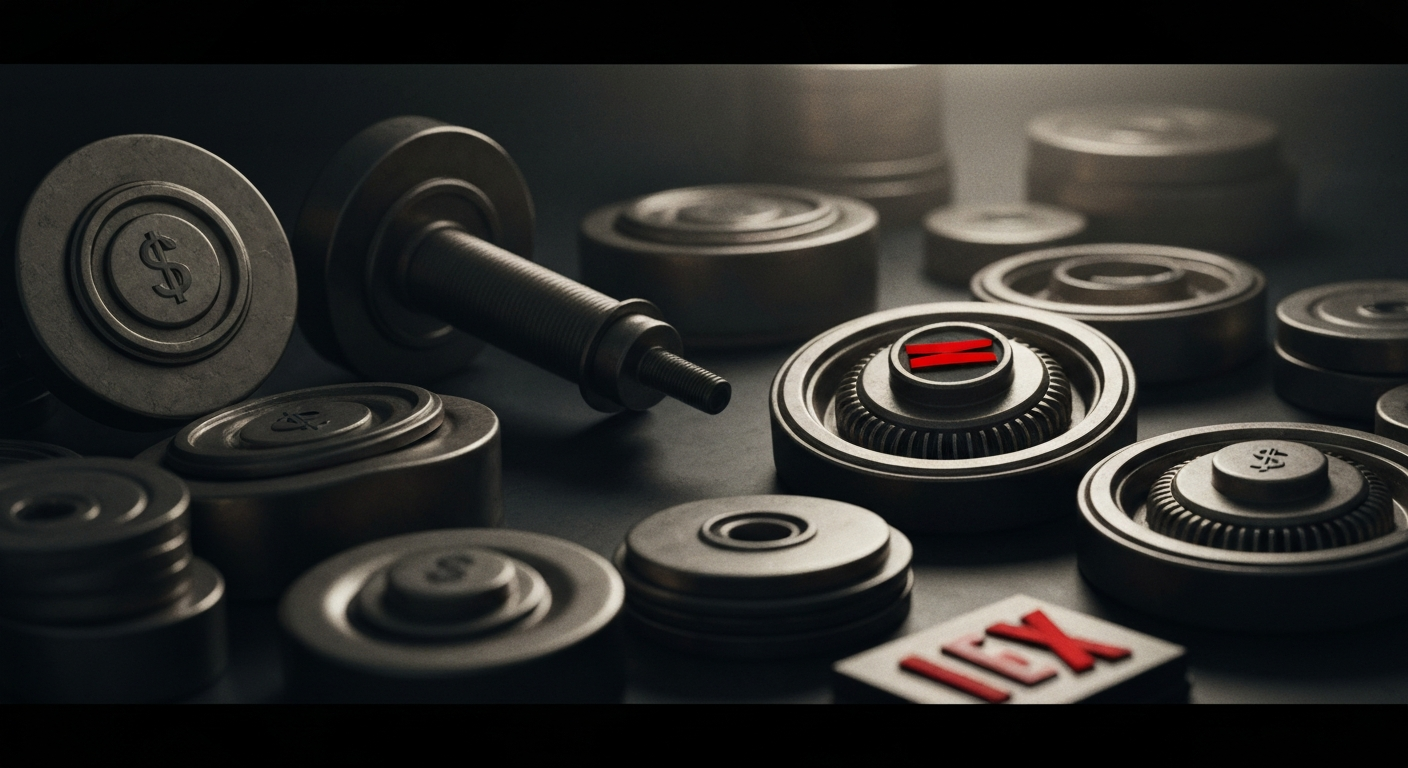 An extreme close-up of gears, levers, and other industrial banking equipment, conveying the tangible, powerful nature of institutional finance without using any literal currency or charts.