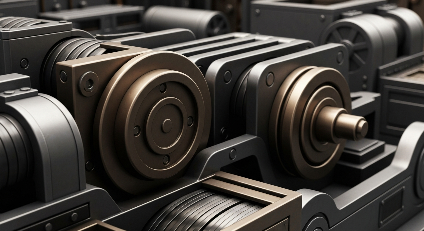 An extreme close-up of intricate, metallic banking machinery and equipment, conveying the robust and reliable nature of financial institutions.