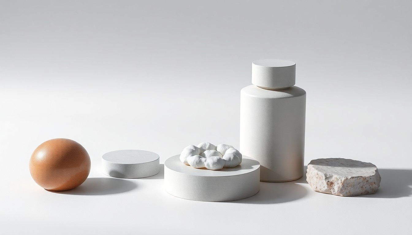 A high-end, photorealistic studio still-life photograph featuring a few simple, premium objects arranged elegantly on a clean, monochromatic background, conceptually representing the integrated nature of WuXi AppTec's CRDMO model for streamlined drug development.
