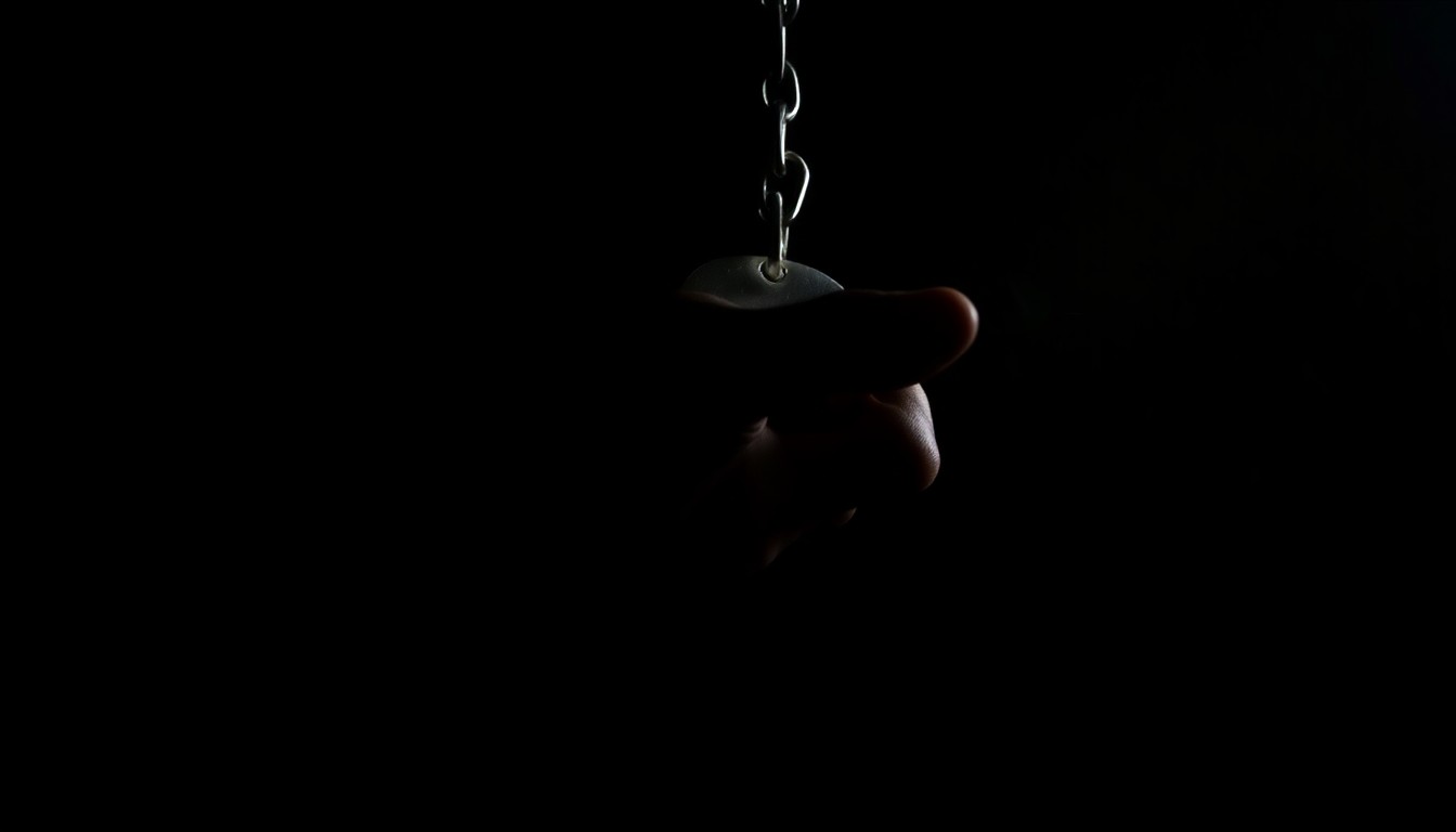 An extreme close-up of a handcuff, the metal surface reflecting a harsh, direct flash of light, creating a stark, gritty, and investigative aesthetic that conceptually represents the need for greater police accountability.