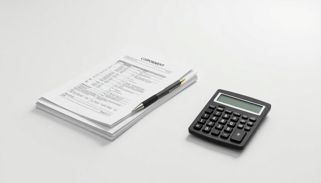 A photorealistic studio still life featuring a stack of financial reports, a pen, and a calculator on a clean, monochromatic background, symbolizing the corporate governance and strategic planning expertise that the new board member will bring to CenterPoint Energy.