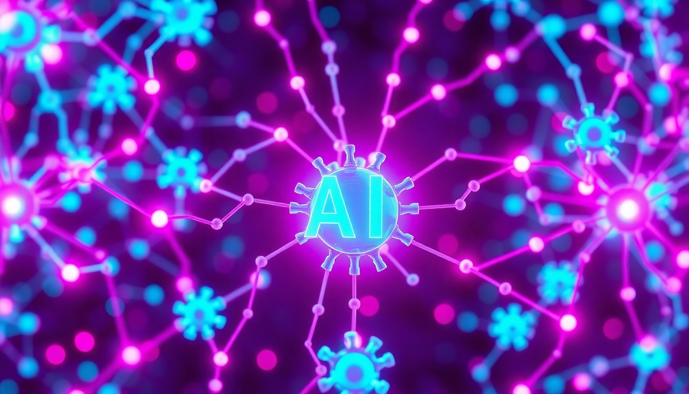 A highly detailed, 3D illustration of a glowing, luminous AI neural network, with intricate pathways and nodes illuminated in vibrant shades of cyan and magenta, conveying the power and complexity of artificial intelligence.