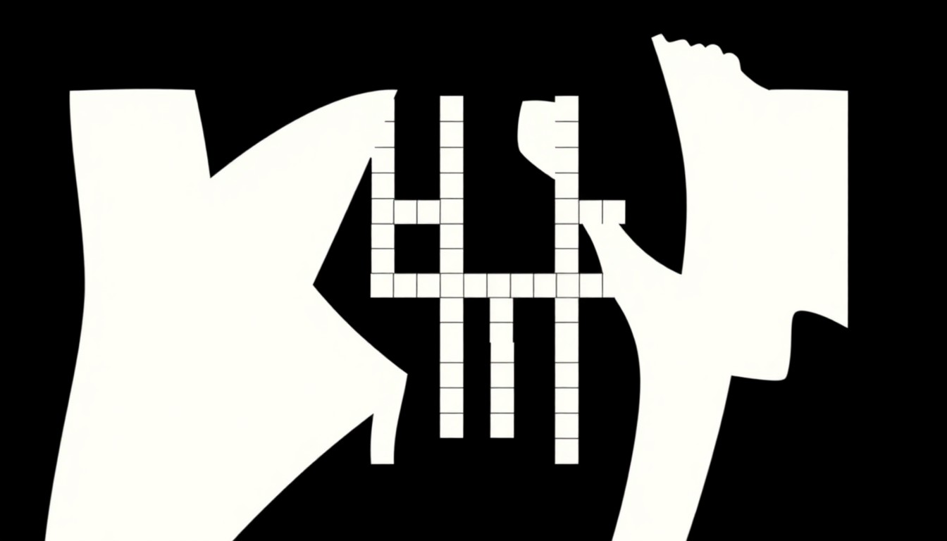 A striking black and white geometric composition with bold, jagged shapes and silhouettes, conceptually representing the LA Times Crossword puzzle without any text or literal imagery.