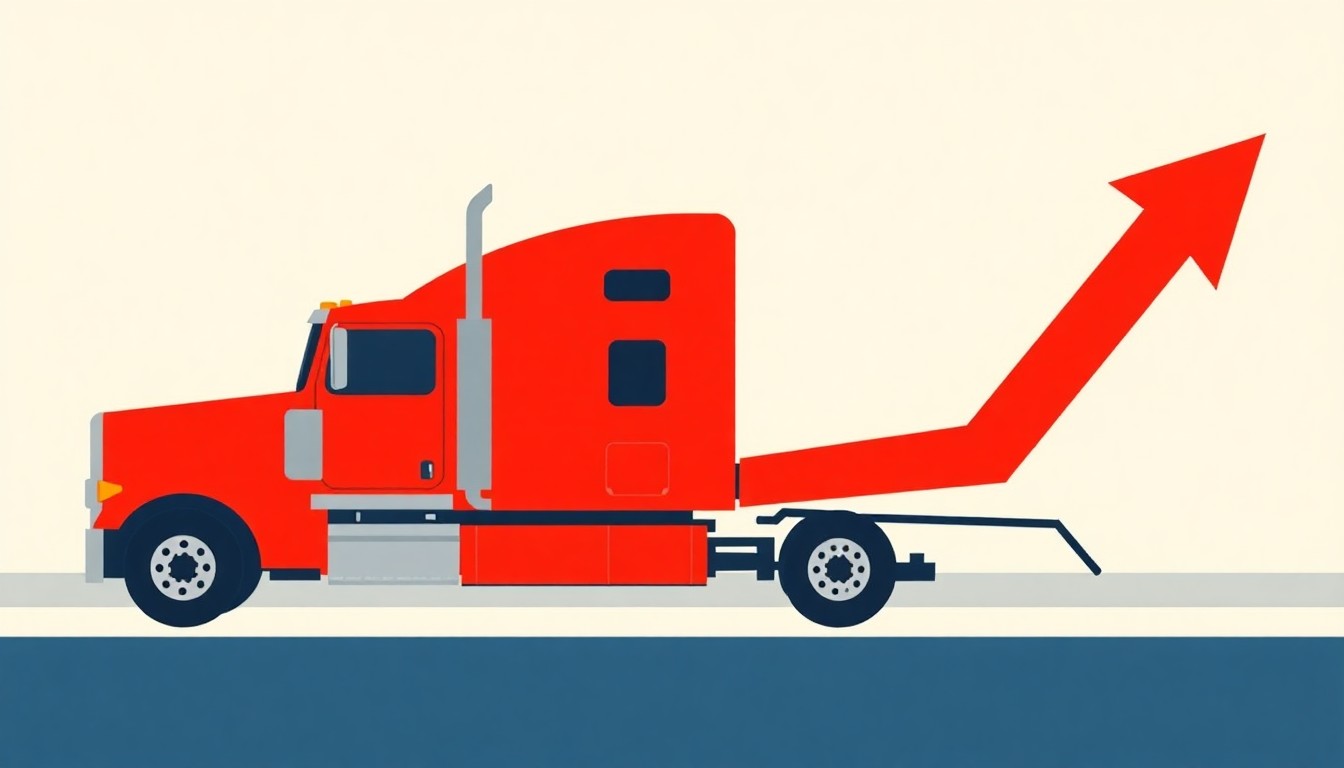 An abstract illustration composed of overlapping triangles and rectangles in shades of blue, yellow, and red, conceptually representing the financial pressures of high diesel prices on the transportation industry.